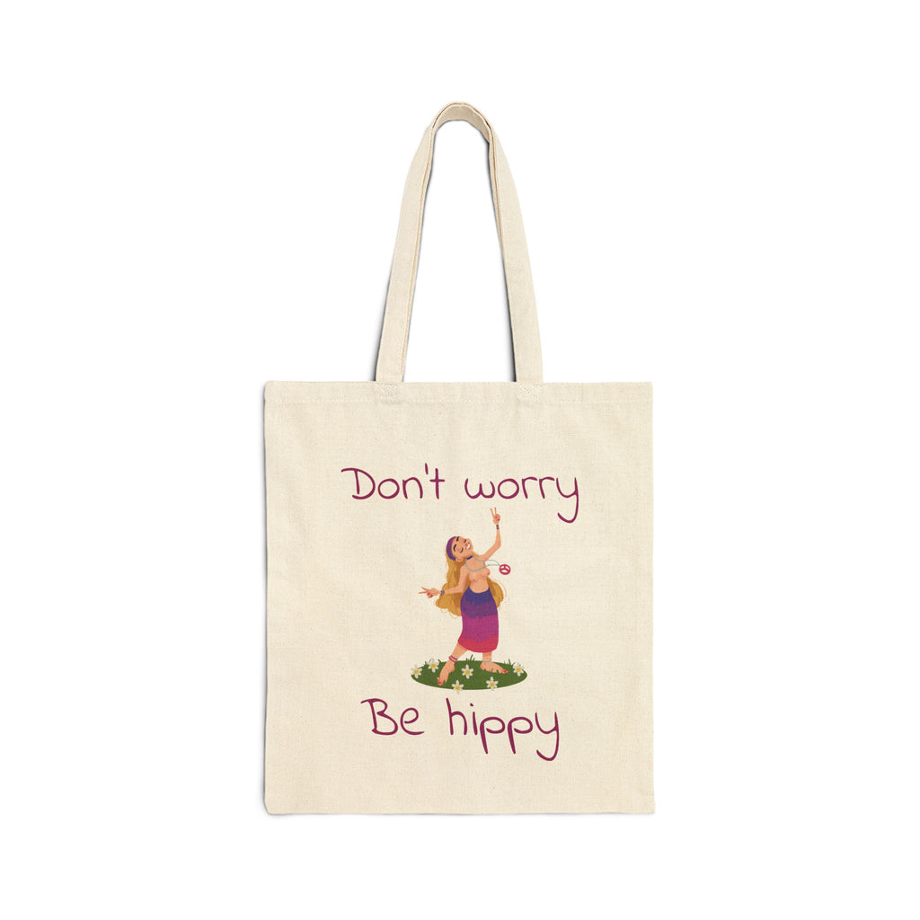 Don't Worry Be Hippy Tote Bag | Hippie Flower Peace Boho Canvas
