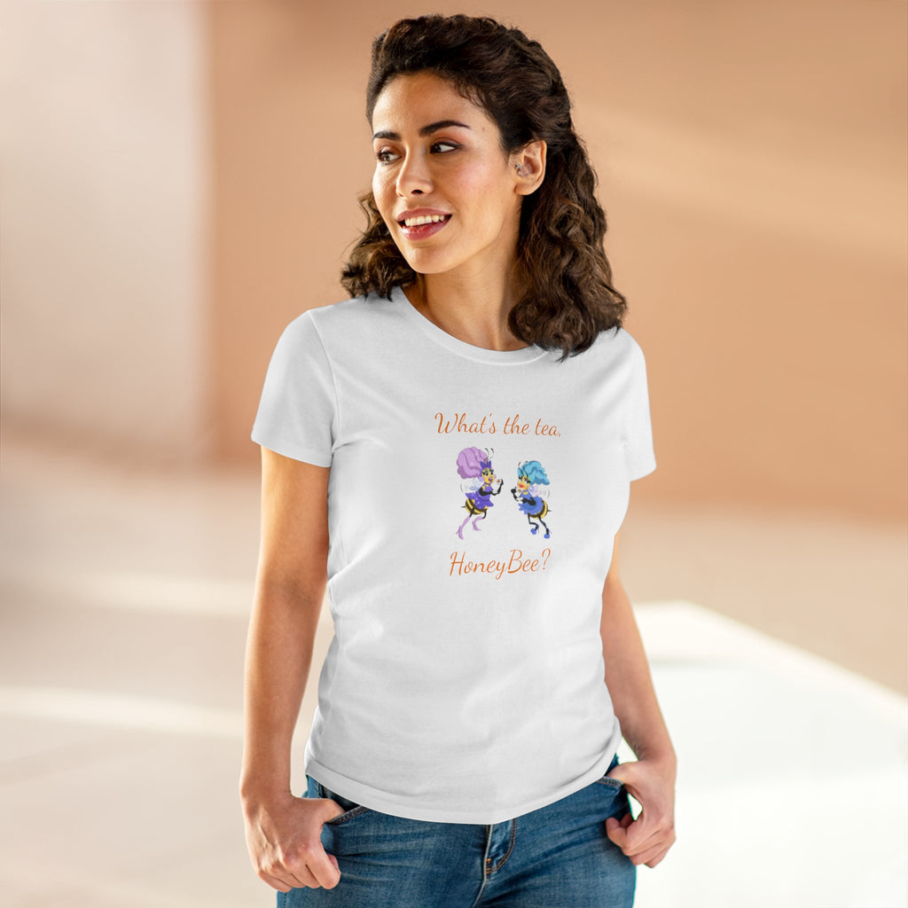 What's the tea, HoneyBee? Women's Tshirt — Cute Bee Spilling the Tea Graphic Shirt