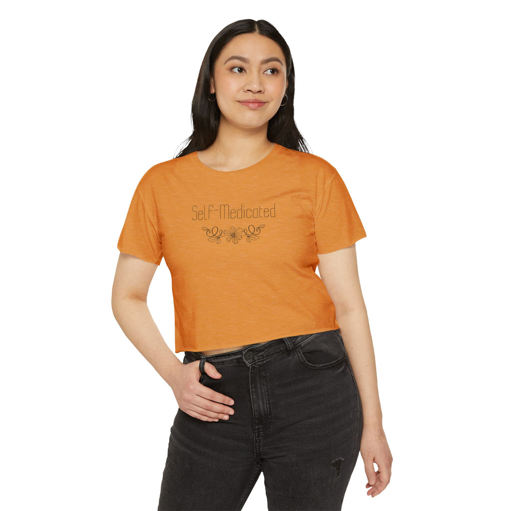 Crop Top — “Self-Medicated” Floral Festival Tee