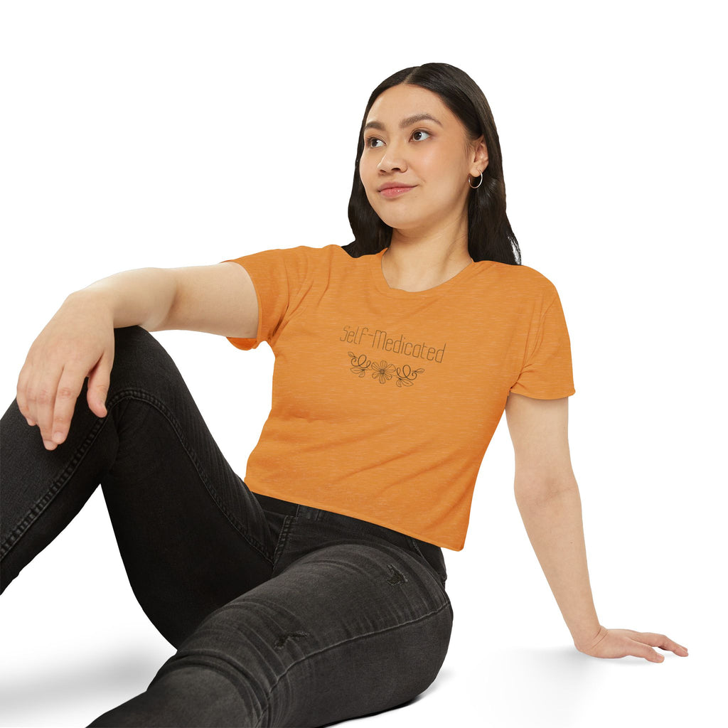 Crop Top — “Self-Medicated” Floral Festival Tee