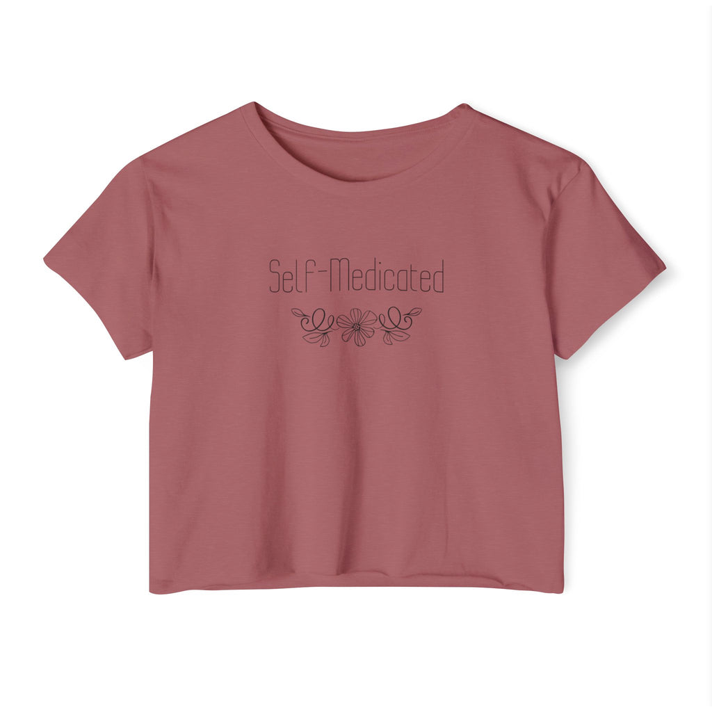 Self Medicated Cropped T-Shirt — Women's Vintage Floral Graphic