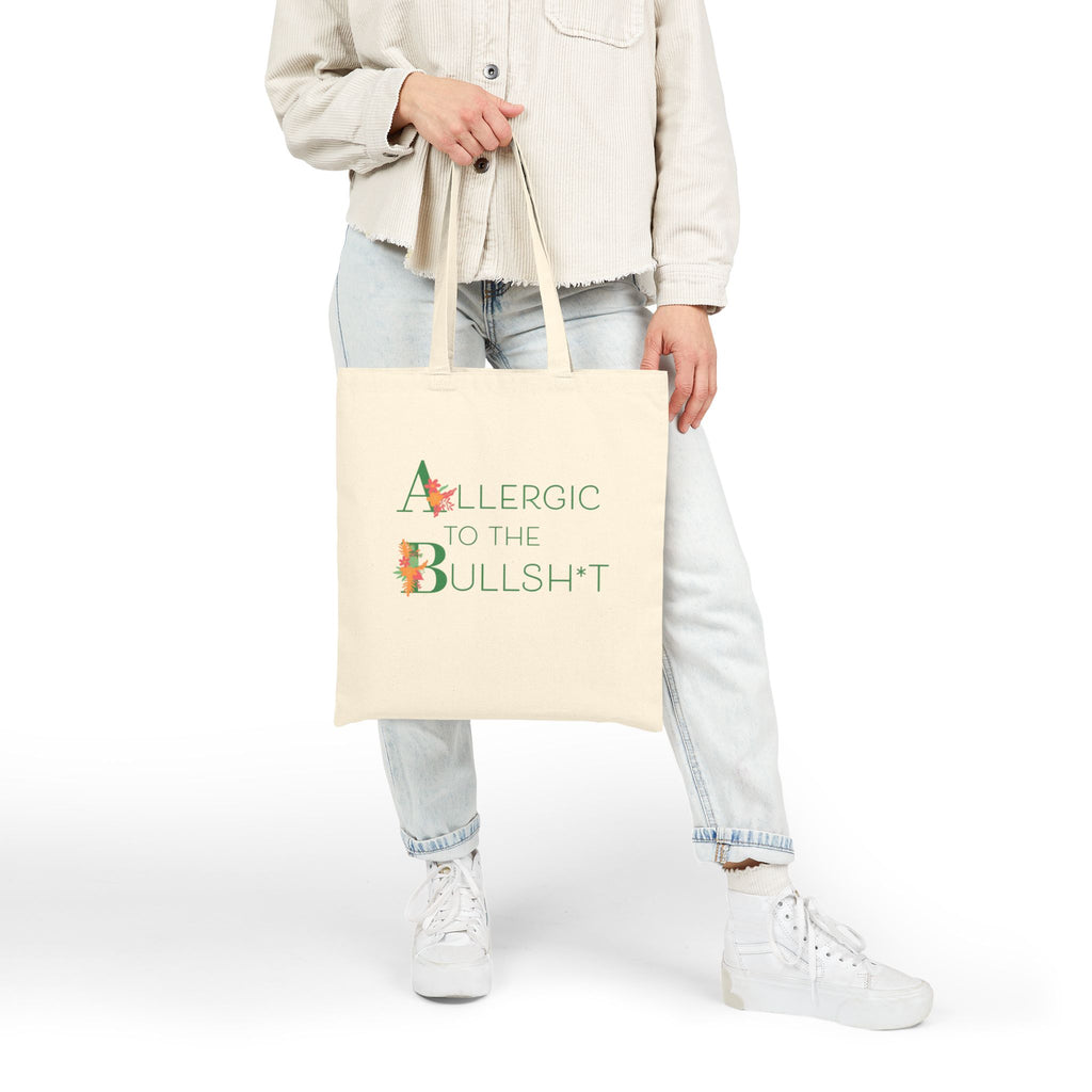 Allergic to the Bullsh— Tote Bag | Floral Lettering, Neutral Canvas