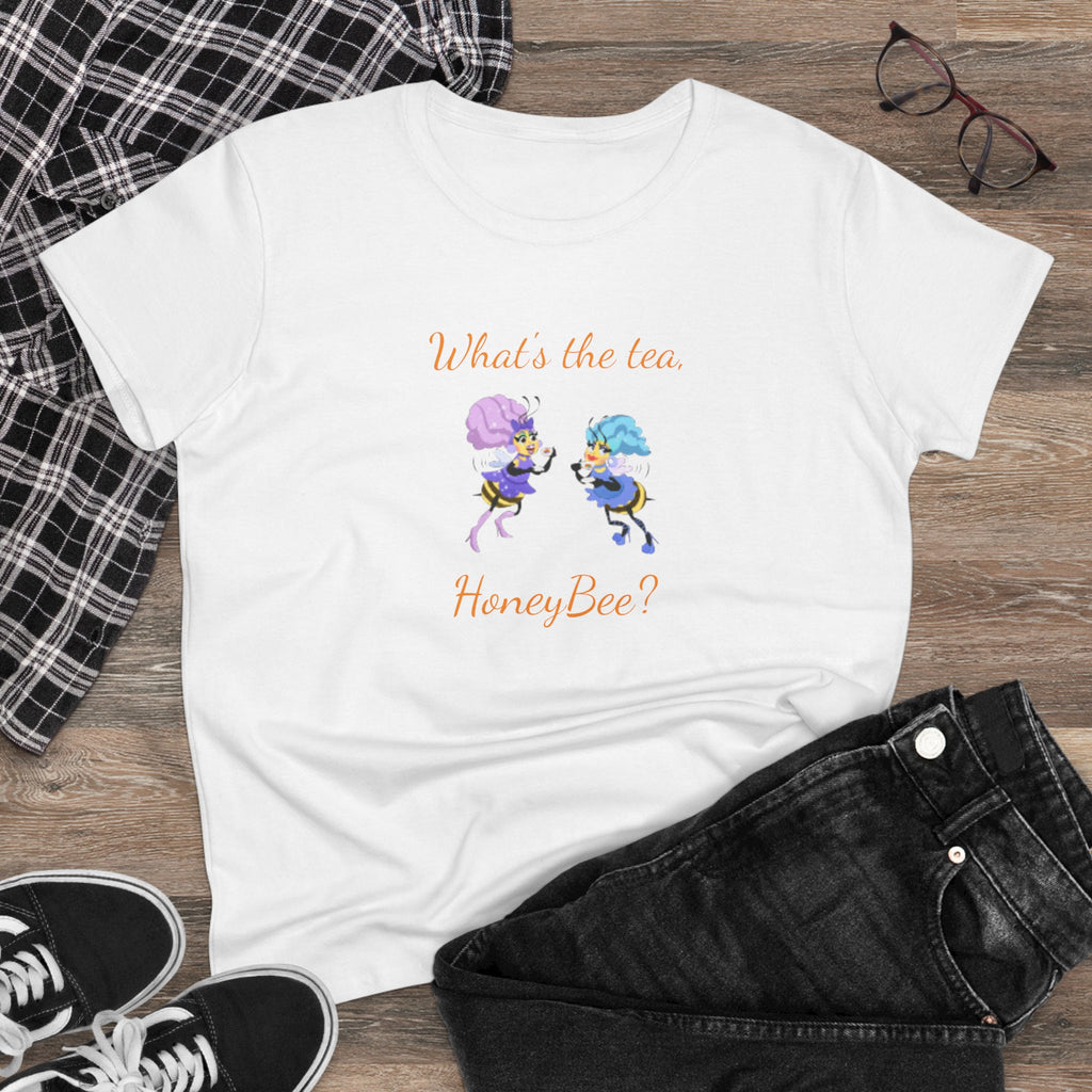What's the tea, HoneyBee? Women's Tshirt — Cute Bee Spilling the Tea Graphic Shirt