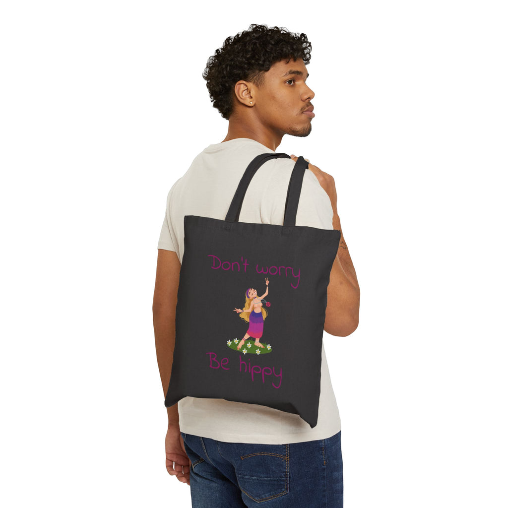 Don't Worry Be Hippy Tote Bag | Hippie Flower Peace Boho Canvas