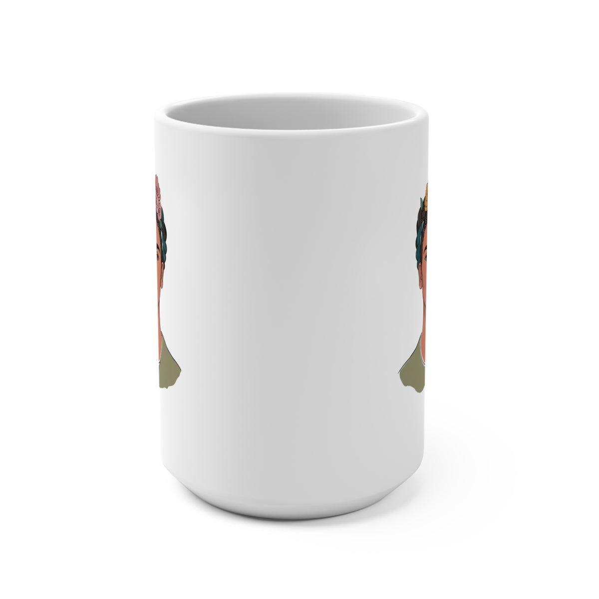 15oz Ceramic Mug — Frida Kahlo Floral Portrait Coffee Cup