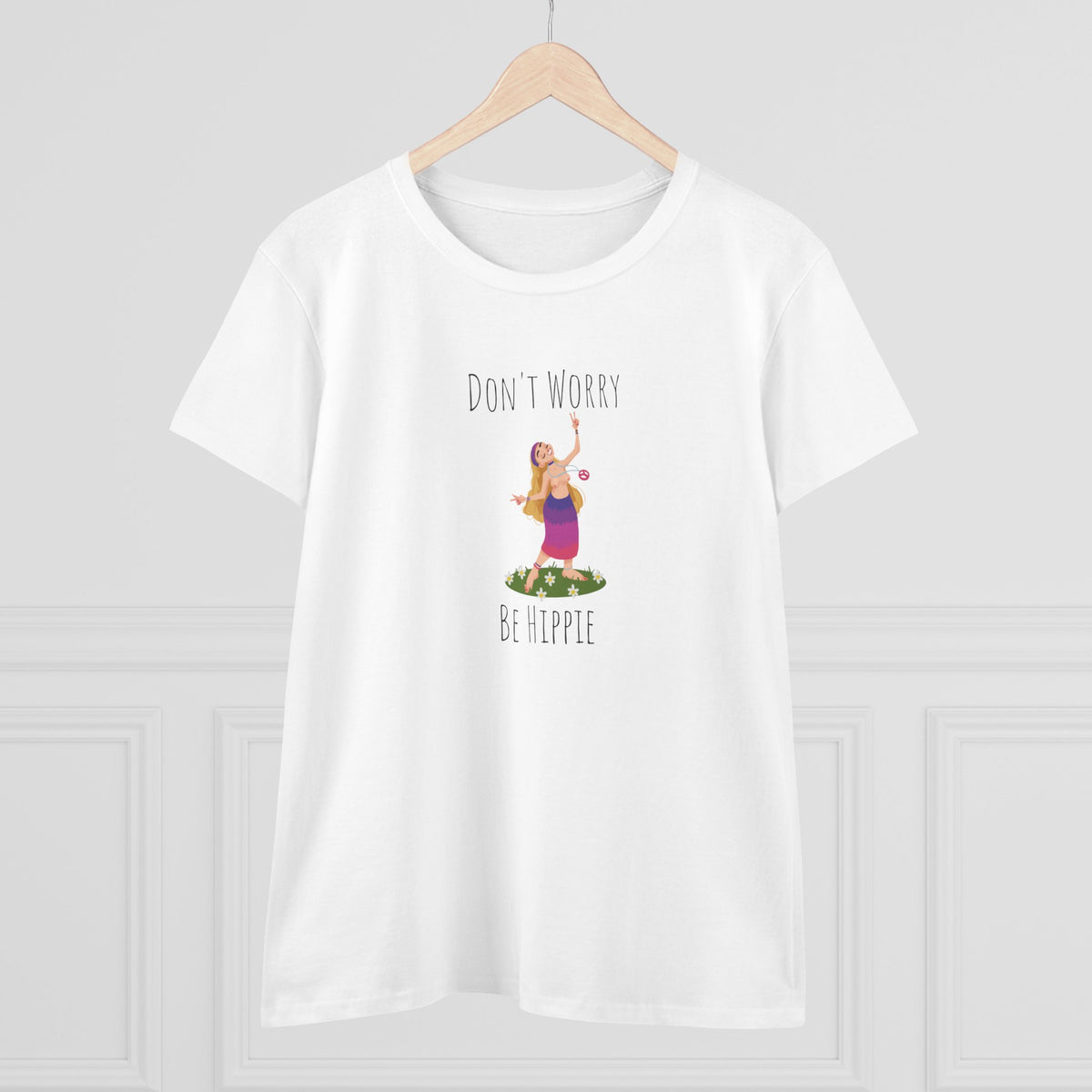 Don't Worry Be Hippie T-Shirt — Women's Boho Retro Peace Graphic Tee