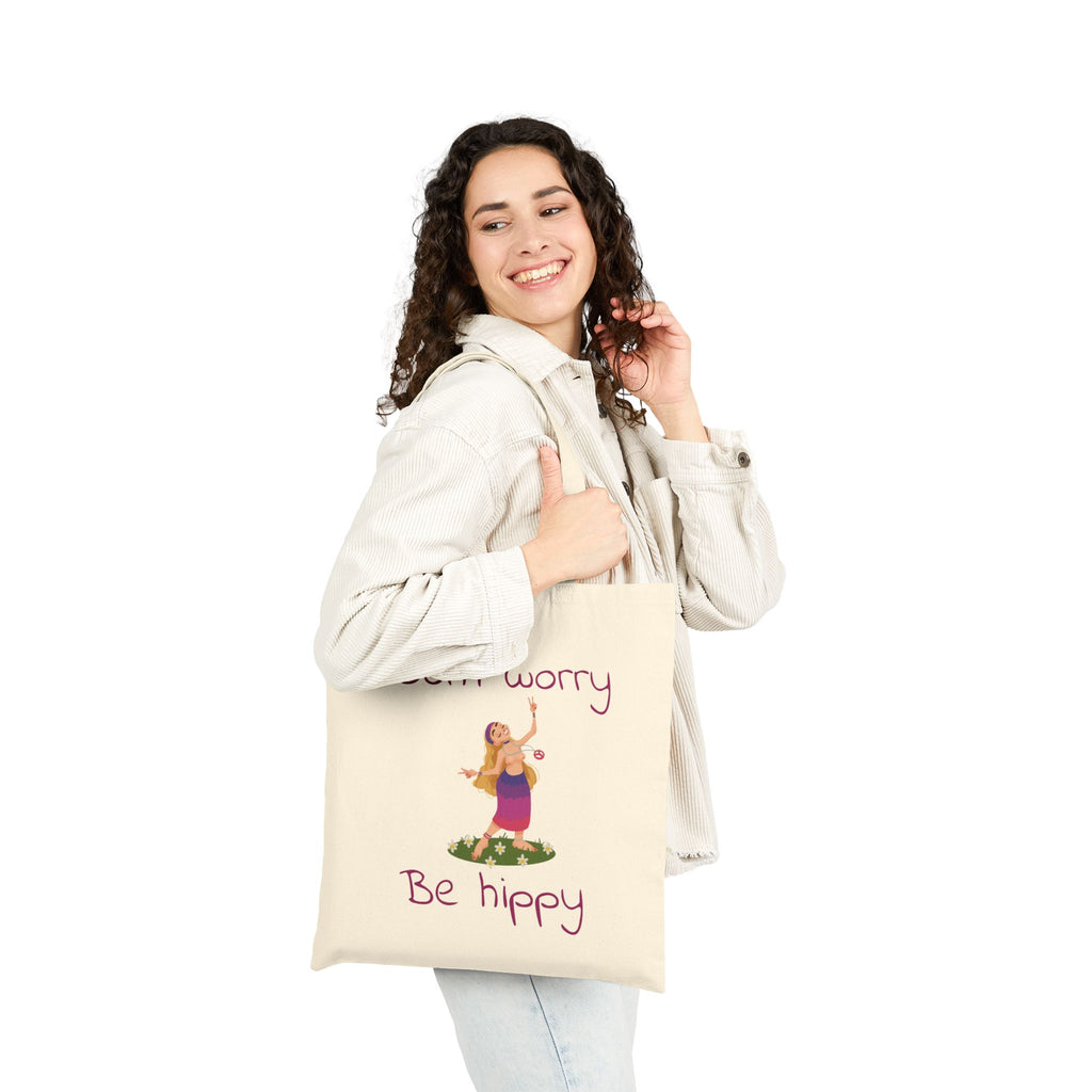 Don't Worry Be Hippy Tote Bag | Hippie Flower Peace Boho Canvas