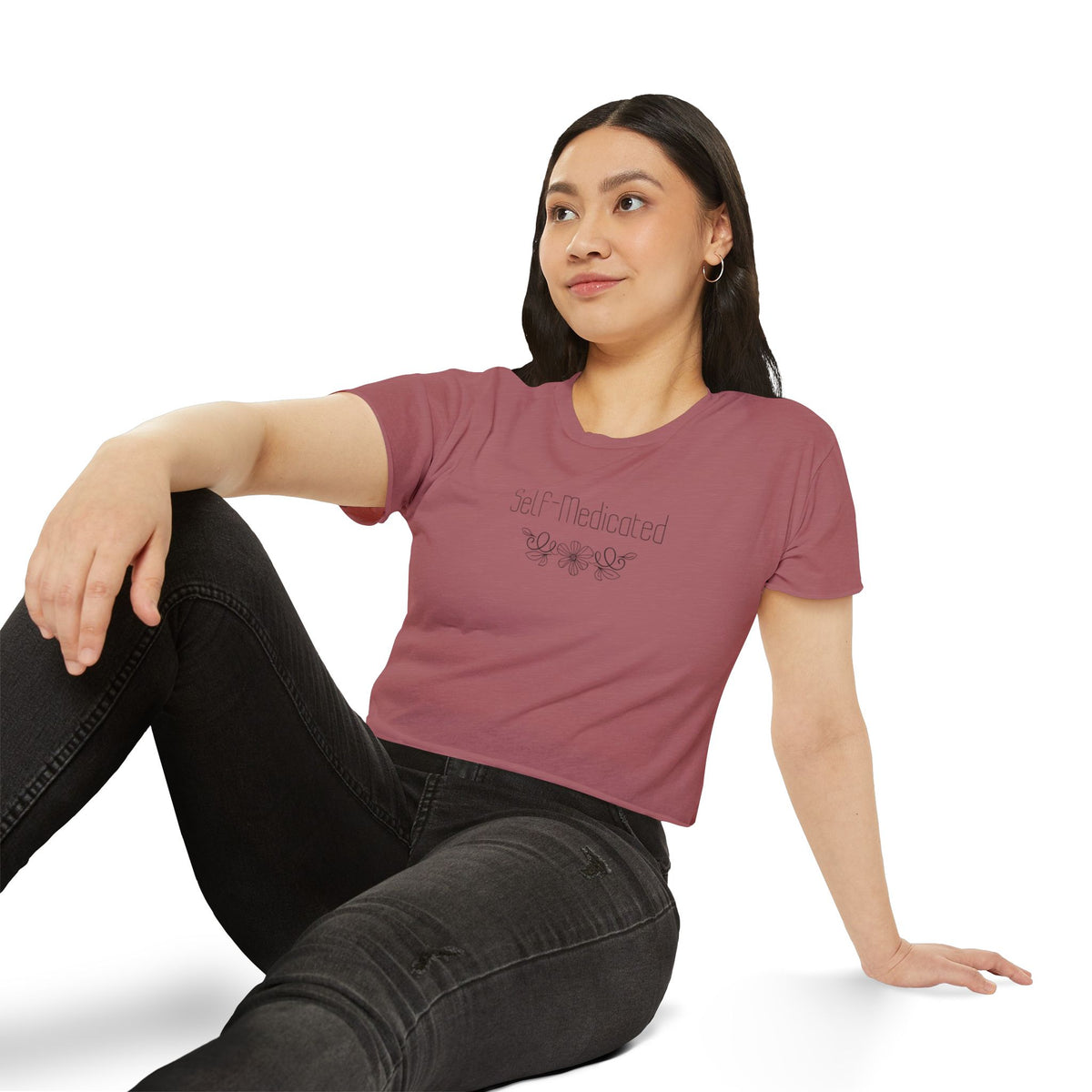 Crop Top — “Self-Medicated” Floral Festival Tee