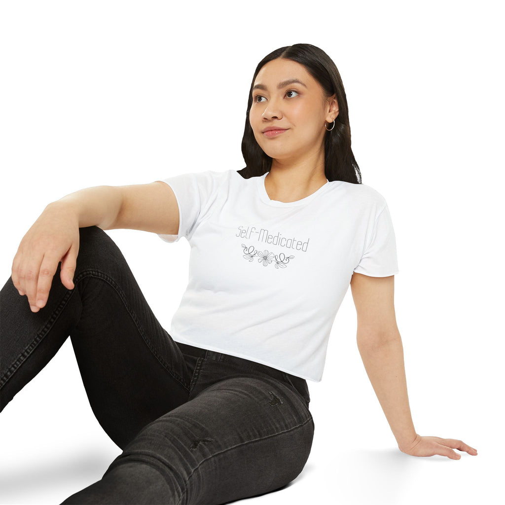 Crop Top — “Self-Medicated” Floral Festival Tee