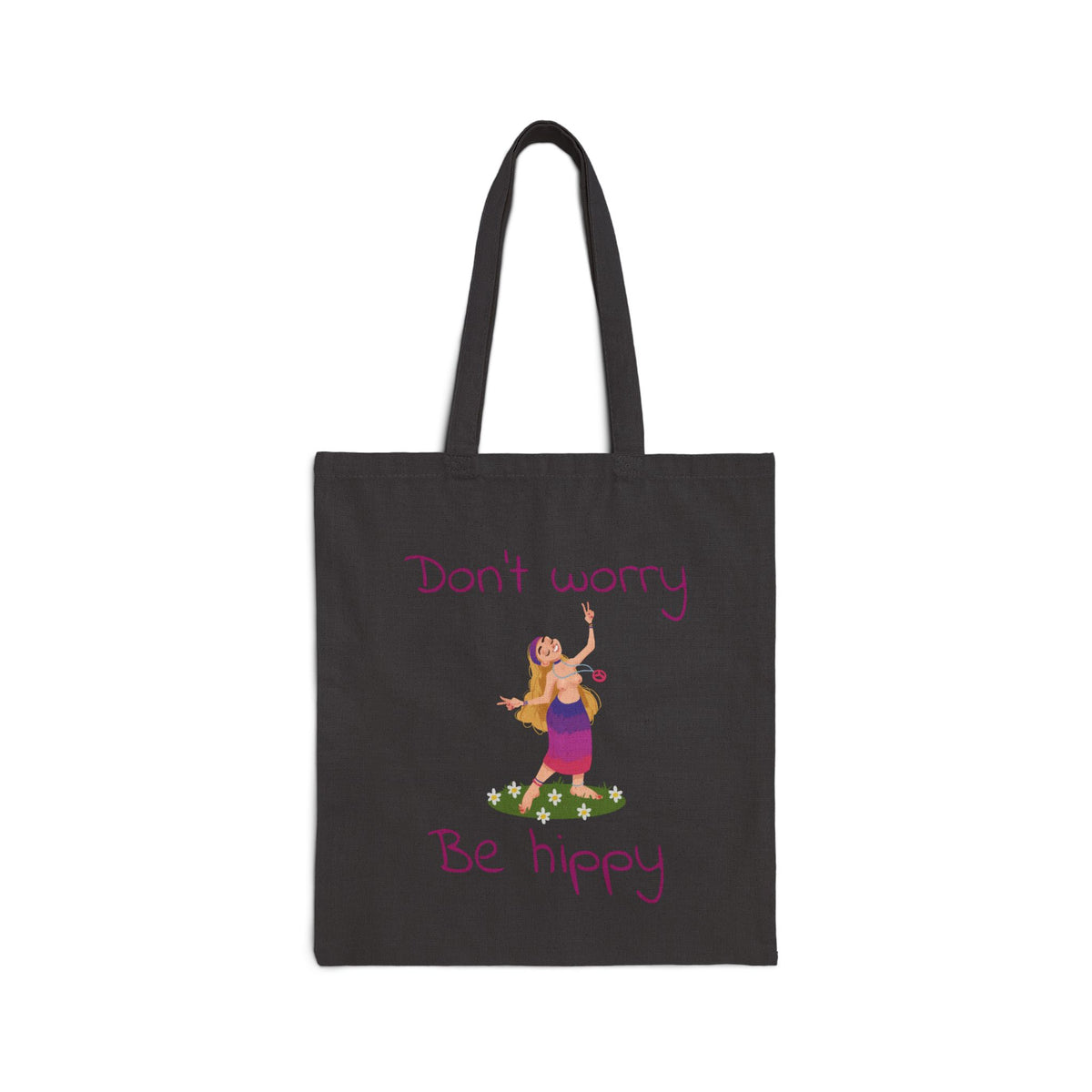 Don't Worry Be Hippy Tote Bag | Hippie Flower Peace Boho Canvas
