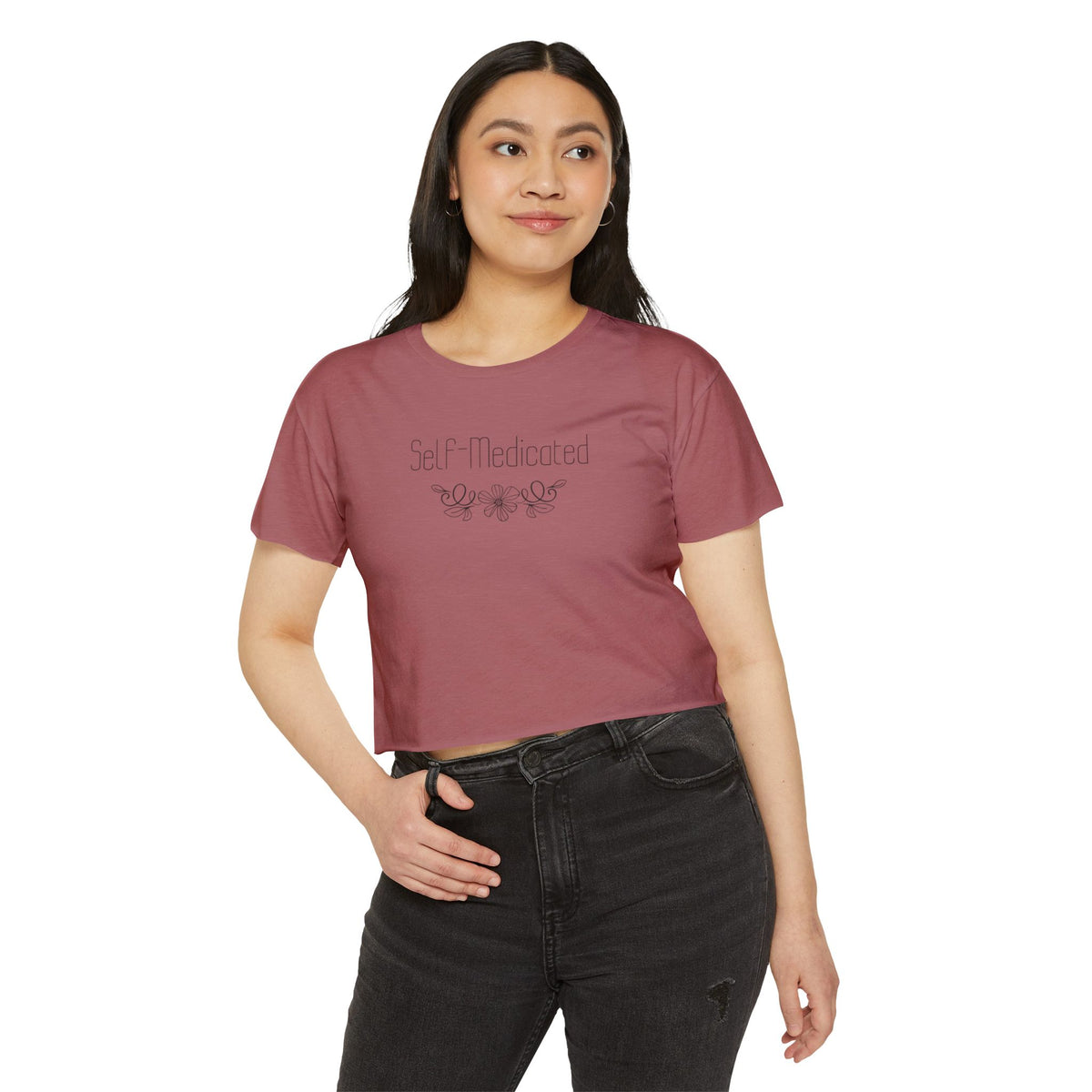 Self Medicated Cropped T-Shirt — Women's Vintage Floral Graphic