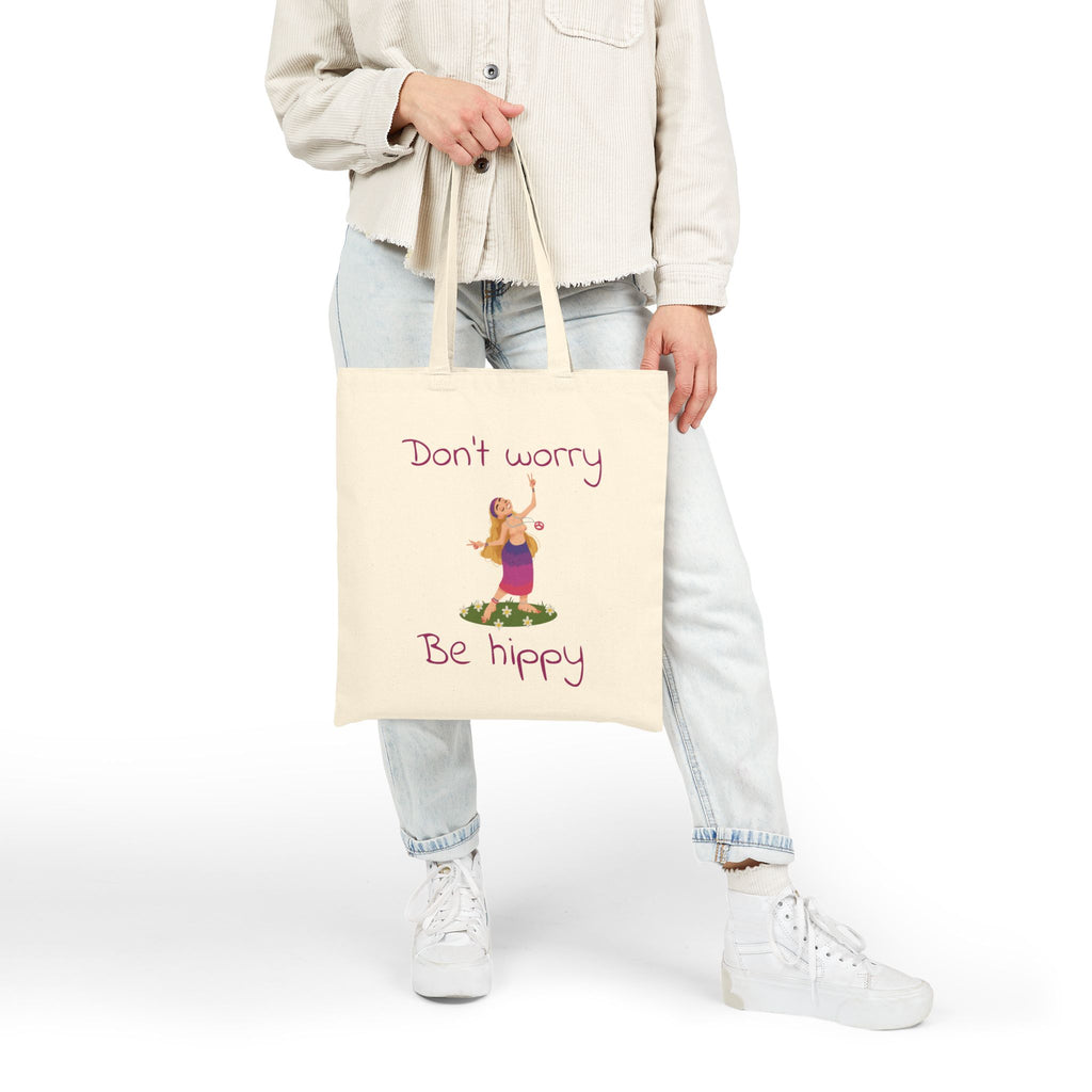 Don't Worry Be Hippy Tote Bag | Hippie Flower Peace Boho Canvas