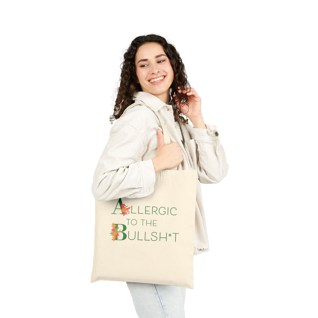 Allergic to the Bullsh— Tote Bag | Floral Lettering, Neutral Canvas