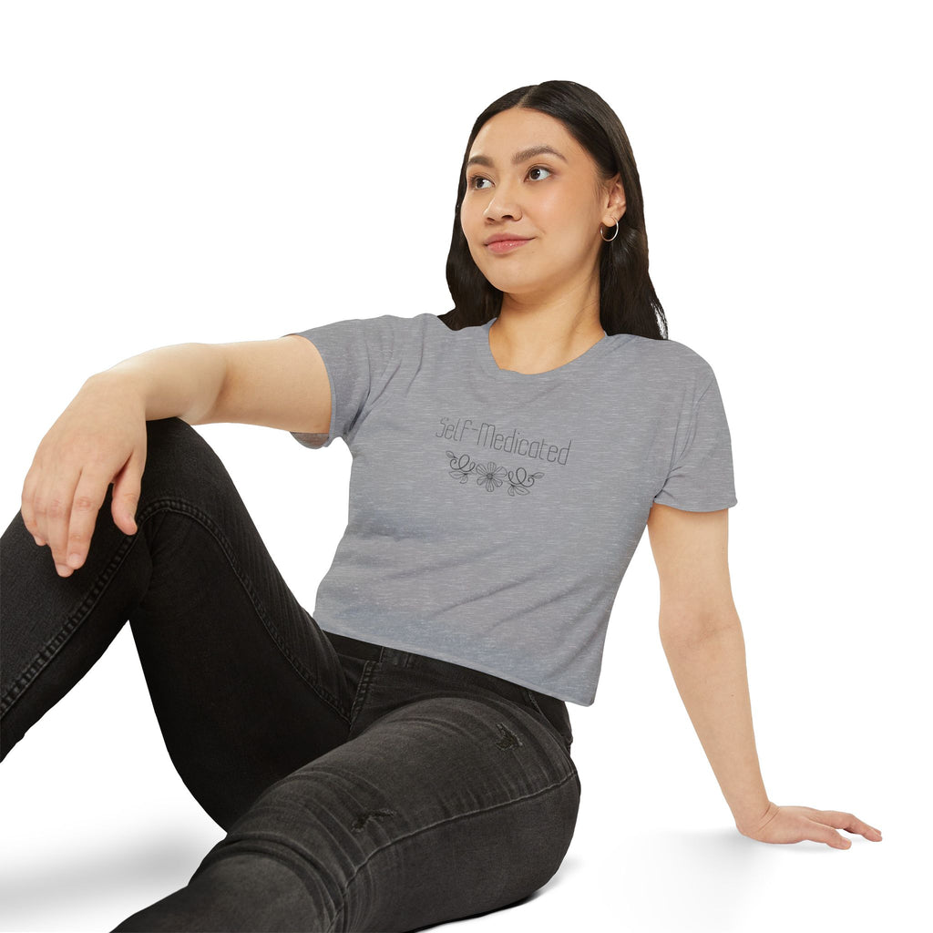 Crop Top — “Self-Medicated” Floral Festival Tee
