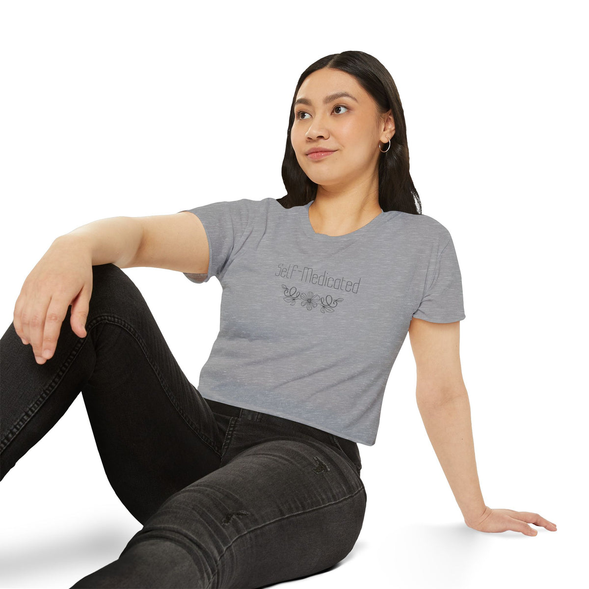 Crop Top — “Self-Medicated” Floral Festival Tee
