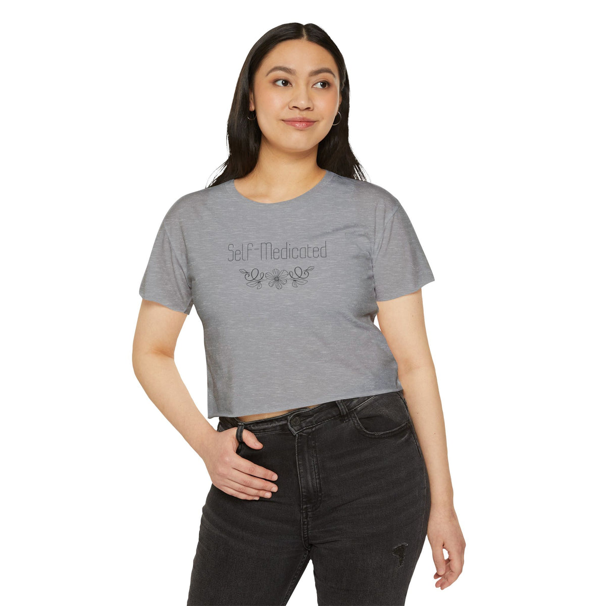 Crop Top — “Self-Medicated” Floral Festival Tee